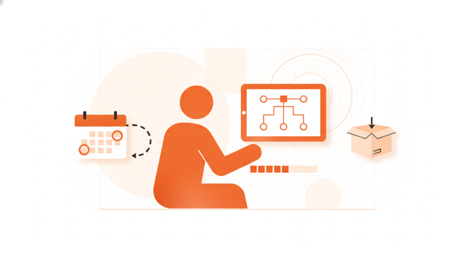 clean flat illustration of a person reviewing an internet contract next to a calendar and a moving box, showing cancellation timing and subscription period