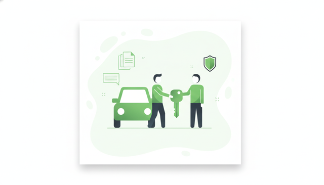 realistic editorial illustration of a car owner handing keys to a friend beside a parked car, with subtle insurance document and shield imagery, no text, labels, or numbers