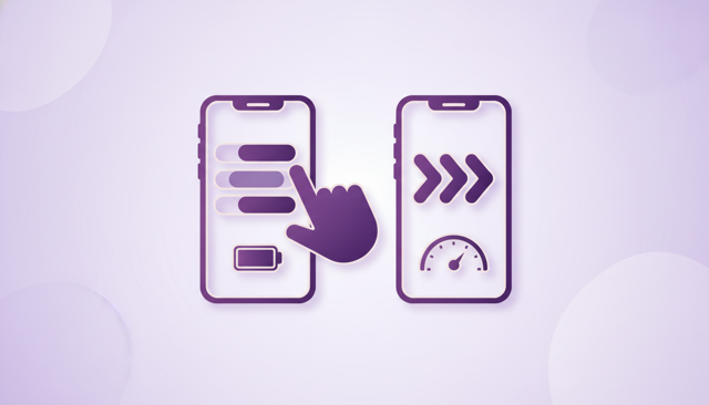 minimalist illustration of a hand choosing between two smartphones, one labeled by visual cues as long battery life and the other as fast performance, with no text in the image