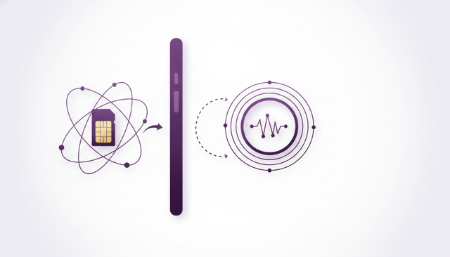 clean flat illustration of a smartphone next to a physical SIM card and a digital eSIM icon, showing the difference between the two options