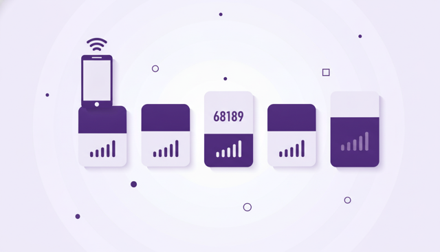 clean comparison illustration showing several mobile subscription cards arranged from lowest price to higher price, with a simple smartphone and signal icons