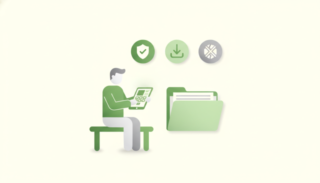 clean editorial illustration of a person reviewing an insurance policy on a tablet beside a folder with documents, with subtle icons representing coverage, deductible, and exclusions