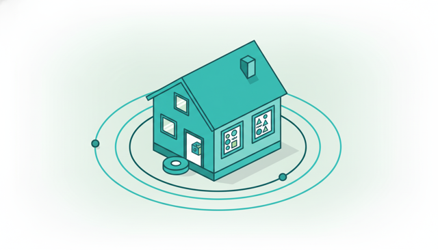 clean flat illustration of a detached house with highlighted roof, walls, windows, and basement to show building coverage versus movable belongings inside