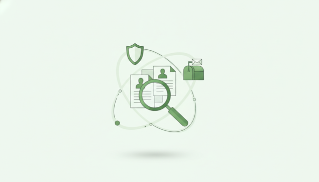 minimalist comparison scene with a magnifying glass over a stack of insurance documents, a shield icon, and a complaint mailbox, illustrating how to compare policy terms and complaint patterns