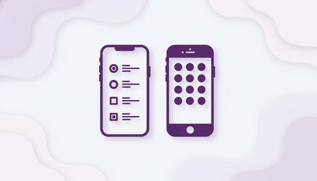 minimalist side-by-side comparison of a modern Android smartphone and a modern iPhone, shown on a clean neutral background with no text