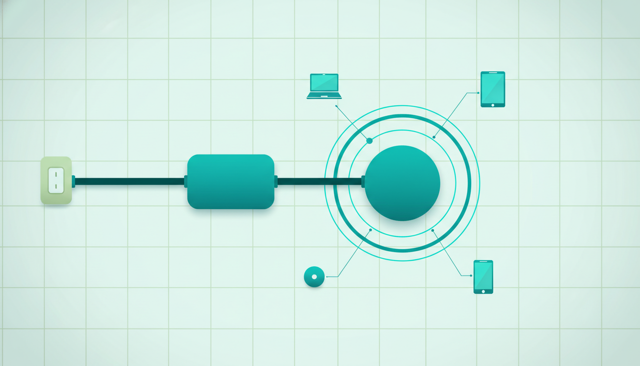 clean comparison illustration showing a modem, a router, and connected devices in a simple home network layout, emphasizing signal distribution and cable connections