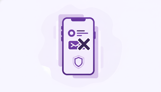 modern smartphone showing a suspicious text message being ignored, with a subtle shield icon and no readable text, clean flat illustration