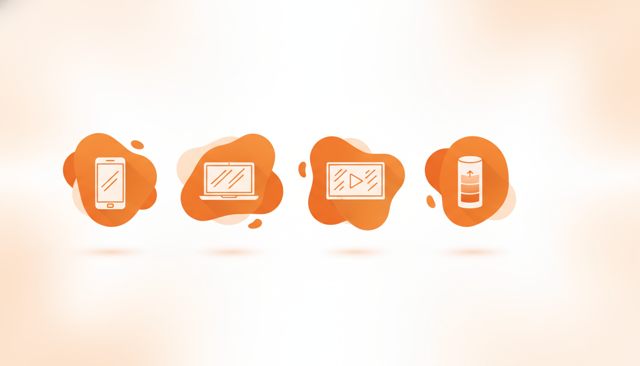 minimalist flat illustration of a smartphone, a laptop, a streaming video screen, and a monthly data meter filling up