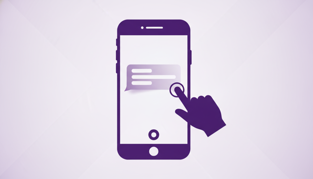 clean smartphone screen showing a person composing a text message in a generic messaging app, with one thumb about to tap the send icon