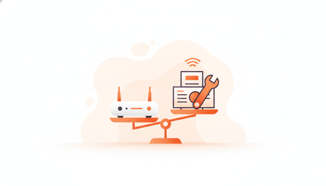 clean flat illustration of a household internet cost breakdown with a router, monthly bill, installation tool, and signal icon in a simple modern style