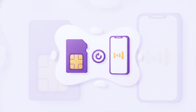 clean flat illustration of a prepaid SIM card next to a top-up balance icon and a smartphone, showing a simple no-contract mobile setup