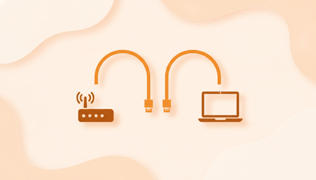 minimal comparison illustration showing two identical-looking network cables labeled only by visual context, one going to a router and one to a laptop, emphasizing that the cable type is the same in everyday use