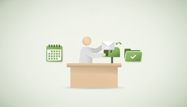minimalist illustration of a person sending a written insurance cancellation letter on a desk, with a calendar and a document folder, clean Scandinavian style