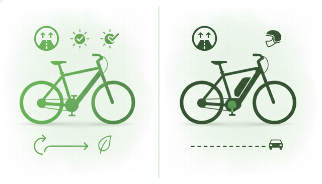 side-by-side illustration of a standard electric bicycle and a speed pedelec, showing the difference in legal use and intended design without any text or numbers