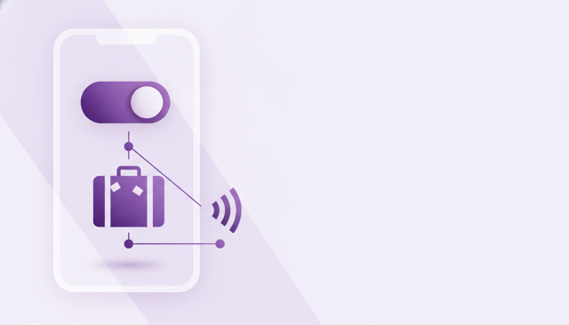 realistic smartphone settings screen concept showing a roaming toggle, travel suitcase and mobile network signal, clean modern illustration, no text or labels
