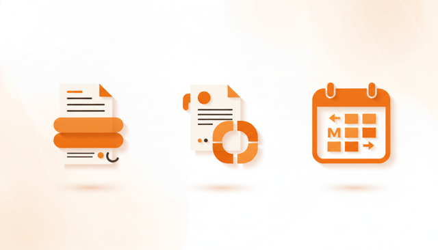 clean editorial illustration of a rental contract, a work contract, and a calendar showing a three-month notice period as a concept, with no text or numbers