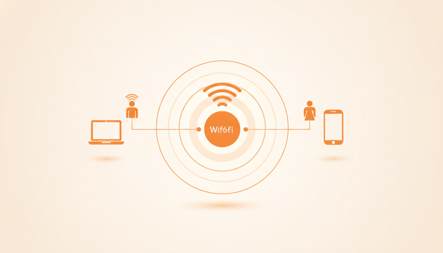 minimalist illustration of a household with one person streaming on a laptop, another on a phone, and a router sending signal waves across the room