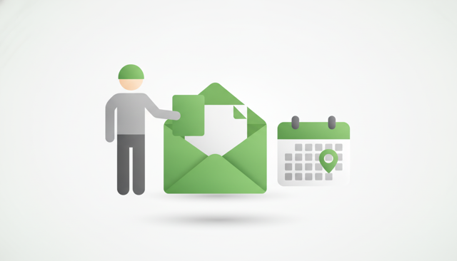minimalist illustration of a person sending a written insurance cancellation letter, with a document, envelope, and calendar in a clean flat style