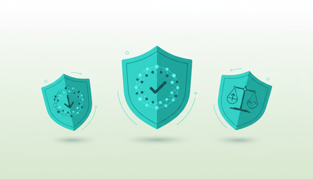 minimalist comparison illustration of three insurance shields on a clean desk, one shield showing low price emphasis, one showing strong coverage emphasis, one showing balanced value emphasis