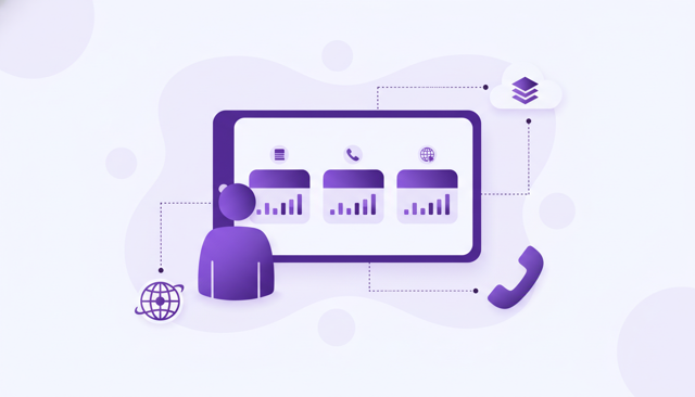 clean flat illustration of a person comparing three mobile subscription cards on a phone screen, with icons for data, calling, and roaming, in a modern Scandinavian style