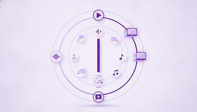 flat illustration showing a smartphone with different app icons around it, where video, music, social media, and browsing are visually represented as different data usage levels
