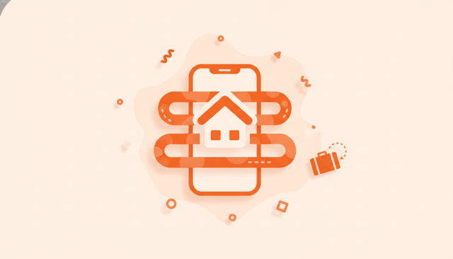 clean flat illustration of a smartphone with a nearly infinite flowing data stream at home, contrasted with a smaller suitcase icon representing limited roaming abroad